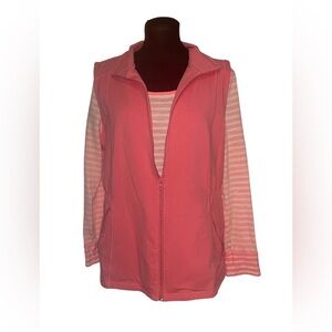 T BY TALBOTS Pink Peach Stripe Slub Knit Top Tee with Matching Vest Shirt Large